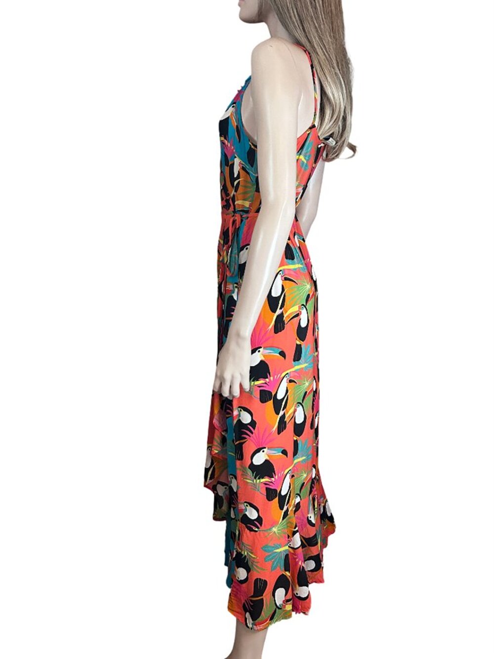 Anthropologie Farm Rio Toucon Wrap Maxi Dress Rayon Flounce Sleeveless - Picture 8 of 15